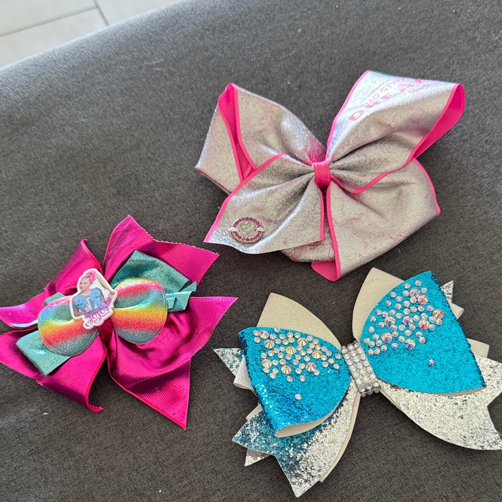 JoJo Siwa Pink, Silver, and Blue Hair Bows